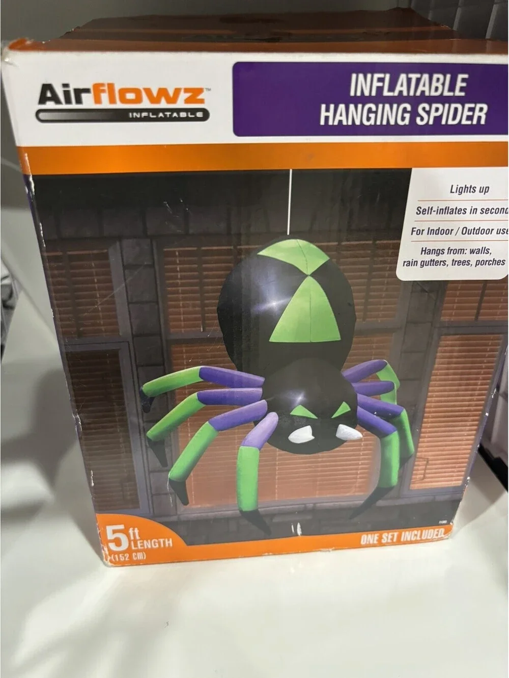 Self-Inflatable Hanging 5’ Long Halloween Spider With 1 Cord By Air Flowz Tested